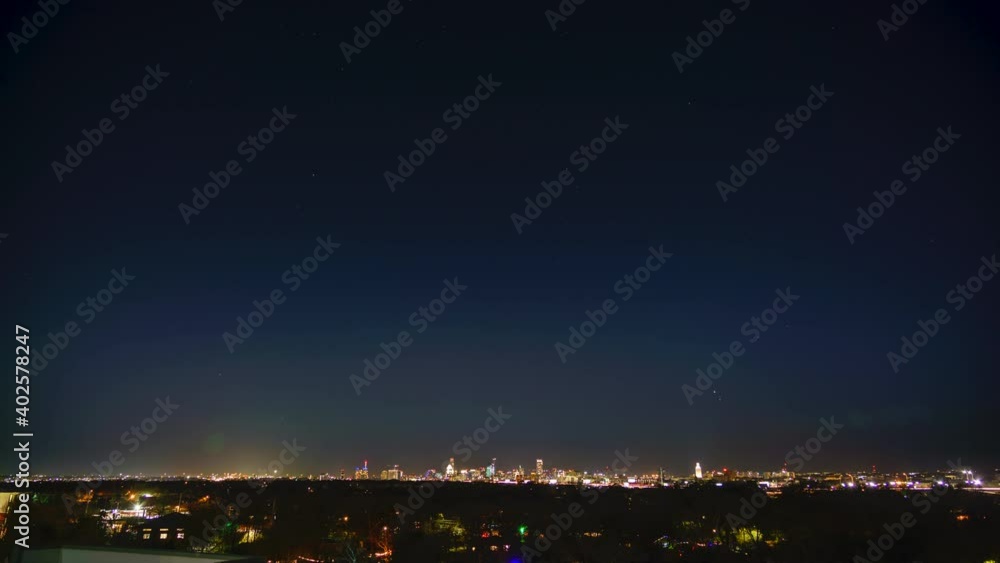 Time Lapse of Austin Skyline at Night With stars on clear skies Time Lapse of Austin Skyline at Night With stars on clear skies