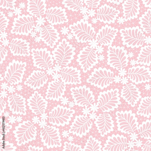 seamless pink abstract floral background with lace leaves and flowers