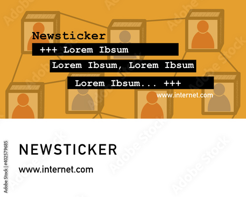 Newsticker in schwarz und weiß vor orangem Hintergrund mit verringerter Deckkraft und einer weißen Fläche für weitere Werbung
