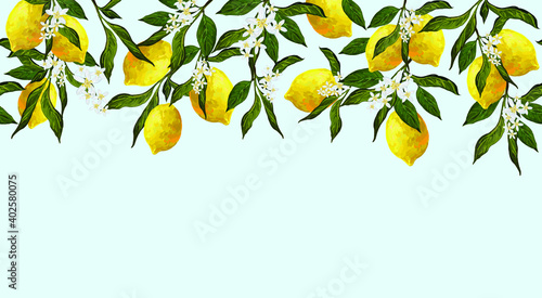 Beautiful seamless vector pattern with lemons and flowers. Abstract texture. Perfect for wallpapers, web page backgrounds, surface textures, textile design.