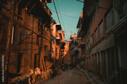 Old building street in Nepal. photo