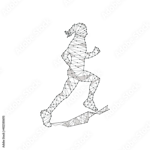 Particles line art and dot running woman design