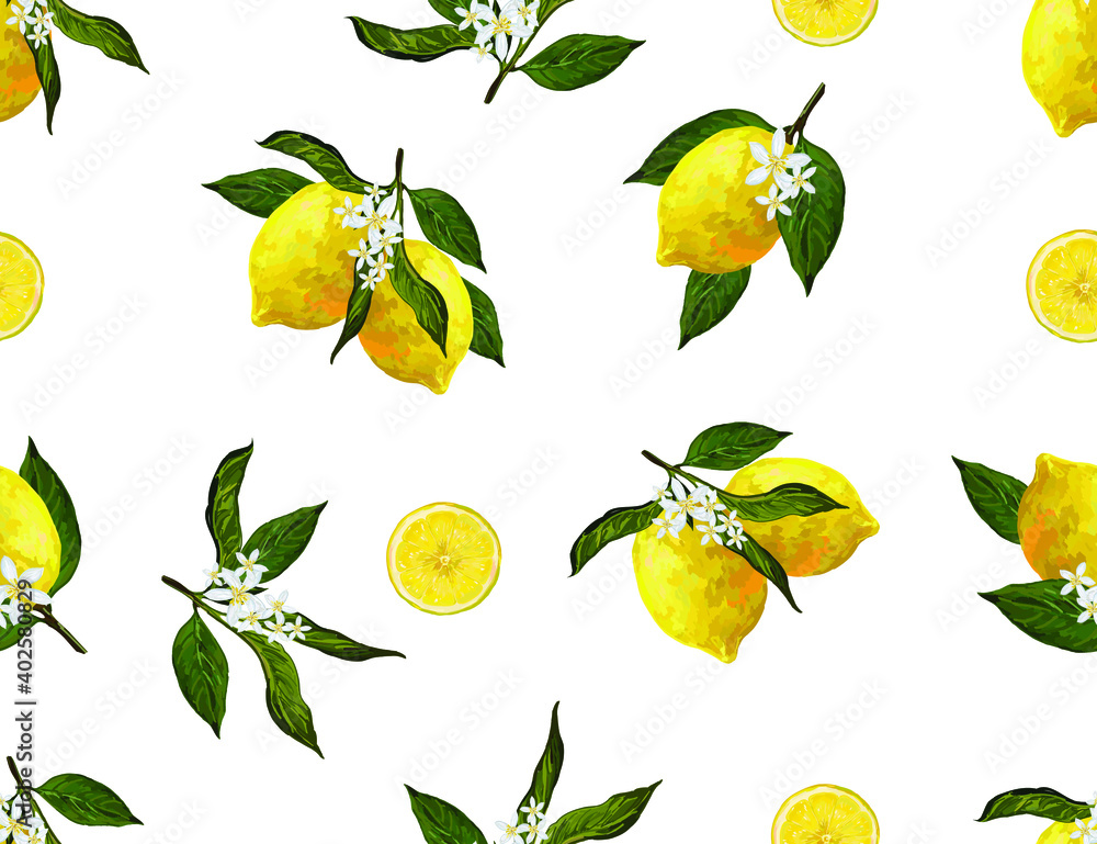 Beautiful seamless vector pattern with lemons and flowers. Abstract texture. Perfect for wallpapers, web page backgrounds, surface textures, textile design.
Beautiful seamless vector pattern with lemons and flowers. Abstract texture. Perfect for wallpapers, web page backgrounds, surface textures, textile design.