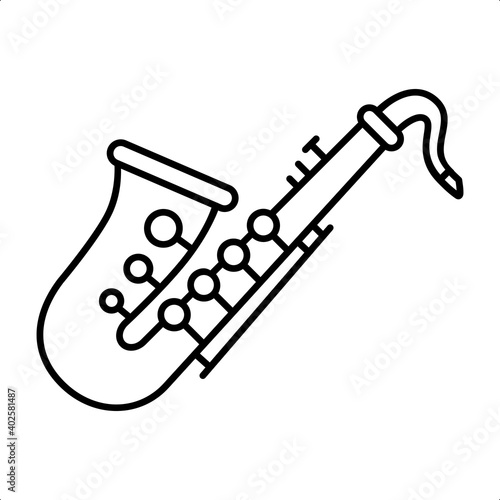 Saxophone illustration. saxophone outline icon design black white.