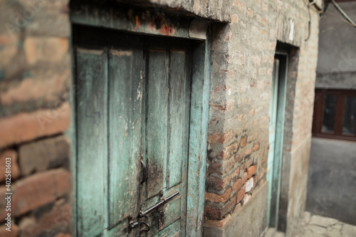 Rustic wooden closed door in Kathmandu, Nepal © krishna