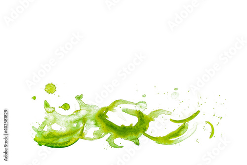 grüne , dekorative Linien, Kringel  oder  welle mit Aquarellfarbe isoliert hinter weißem Hintergrund photo