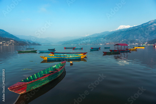 Boats on Phewa Lake in Pokhara,Nepal