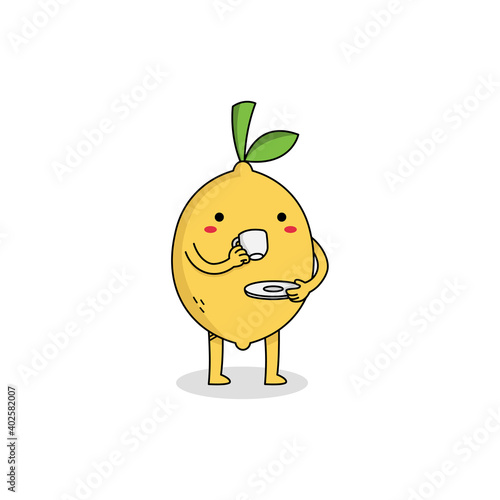 Cute Lemon Cartoon Character Sipping Tea