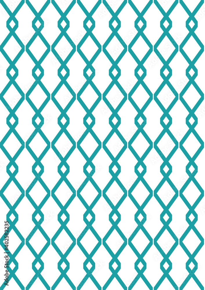 Fototapeta premium Abstract geometric seamless pattern. Art deco style. Diamond grid. Minimal scandinavian design of turquoise and white colors. Rhombuses background. Applicable for covers, posters, fabric, textile.