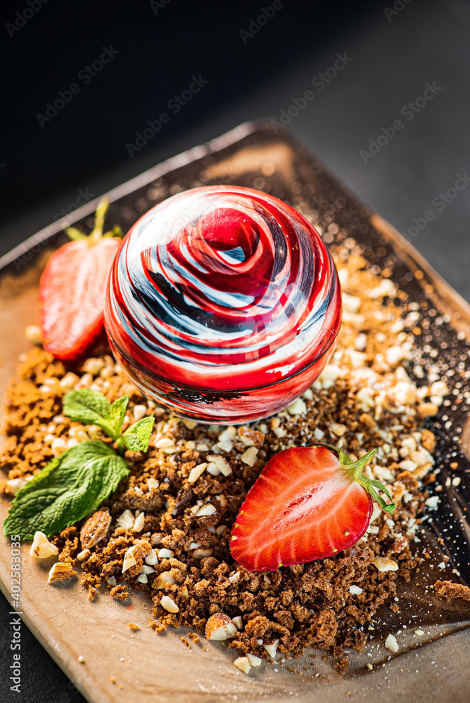 creative dessert with strawberries and chocolate