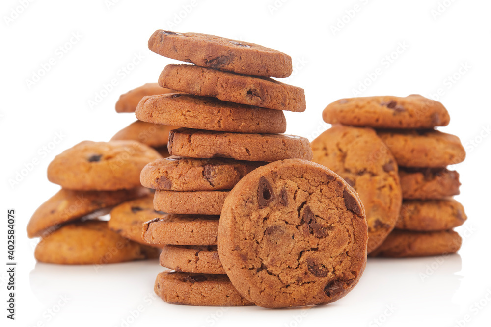 Stack of Chocolate chip cookies on white. Stack of Chocolate chip cookies on white.