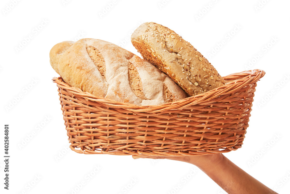 Human hand holding wheat beards with bucket isolated on white. Human hand holding wheat beards with bucket isolated on white.