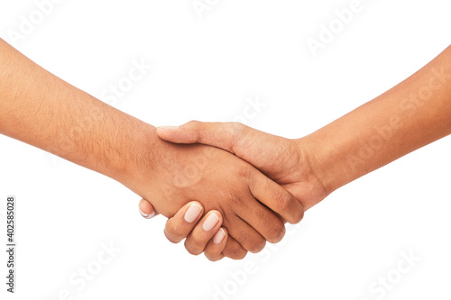 Firm handshake on white background