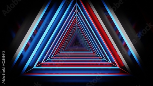 Red blue triangular tunnel 3d-image render