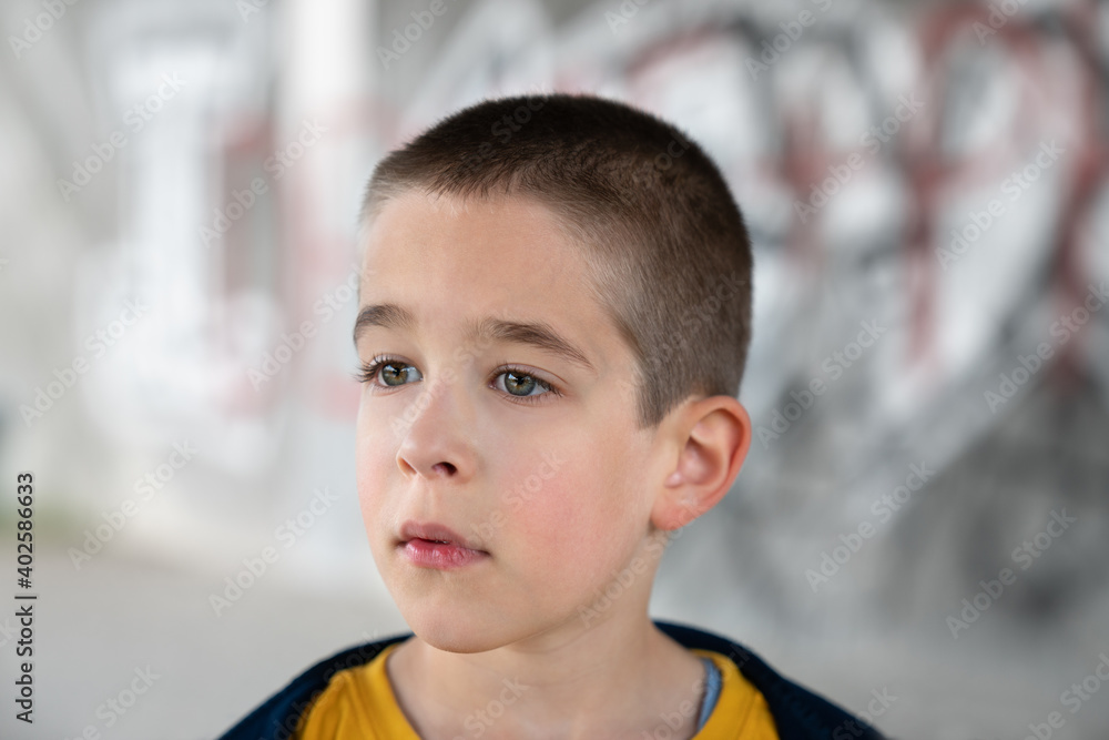 Portrait of a boy with a waiting expression Portrait of a boy with a waiting expression