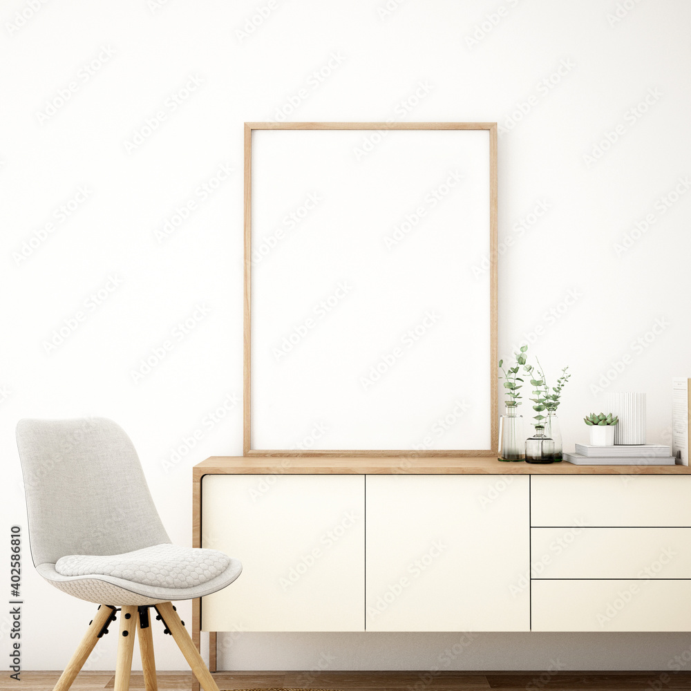 Interior of Frame mockup in living room,3d illustration,3d rendering Interior of Frame mockup in living room,3d illustration,3d rendering