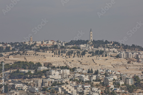 View of Mount of Olives over the old city of Jerusalem in Israel