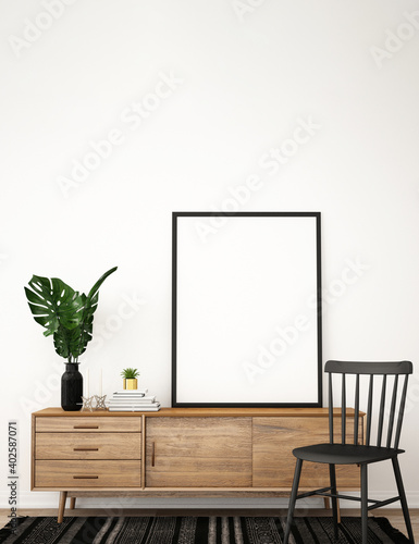 Interior of Frame mockup in living room,3d illustration,3d rendering