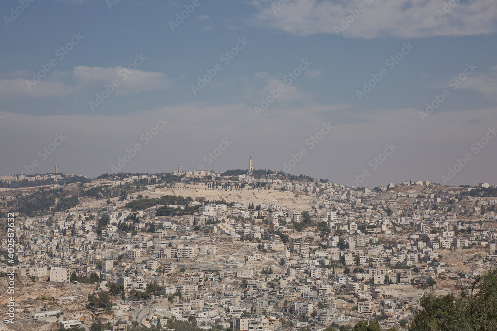 View of Mount of Olives over the old city of Jerusalem in Israel