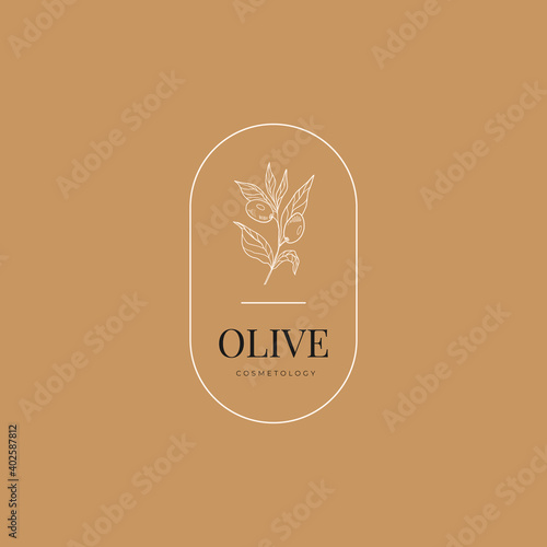 Olive oil Vector Signs or Logo Templates. Retro Floral Illustration with Classy Typography. Feminine Logo. Modern Logo Template for florist, photographer, fashion blogger, design studio.