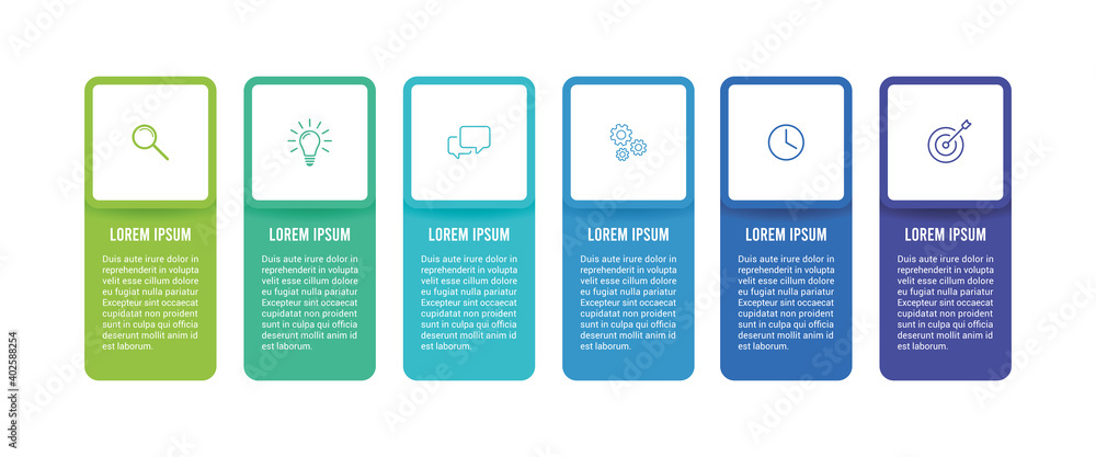 Modern infographic template with icons and 6 steps or options. Process diagram, workflow, flow chart. Modern infographic template with icons and 6 steps or options. Process diagram, workflow, flow chart.