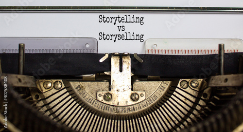 Storytelling vs storyselling symbol. Words 'Storytelling vs storyselling' typed on retro typewriter. Business and storytelling vs storyselling concept. Copy space. photo