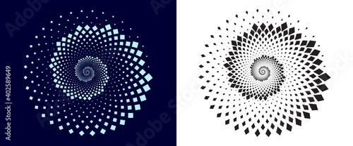 Halftone round as icon or background. Abstract vector circle frame with squares as logo or emblem. Circle isolated on background for your design.