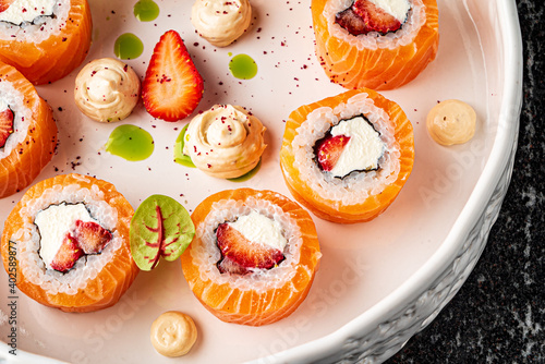 sushi with strawberries and salmon