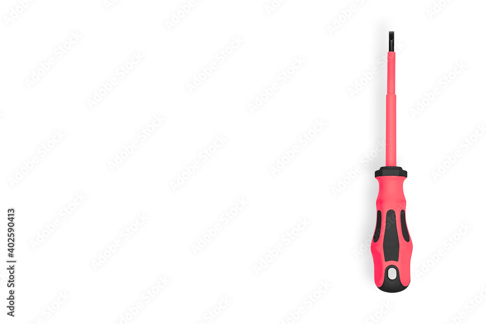 Metal screwdriver with rubberized handle on a white background. Metal screwdriver with rubberized handle on a white background.