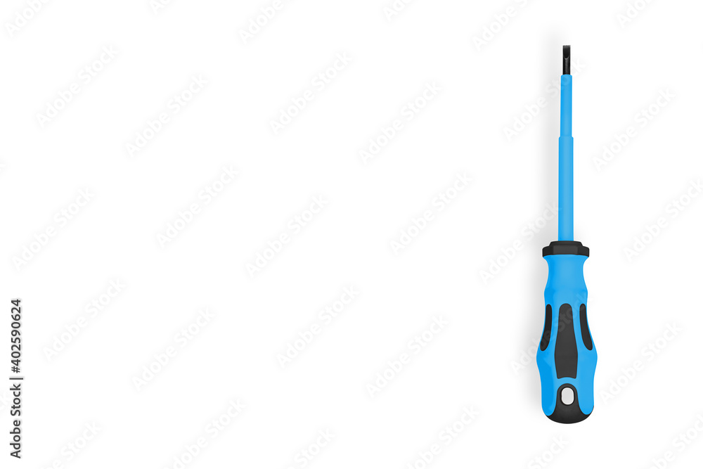 Metal screwdriver with rubberized handle on a white background. Metal screwdriver with rubberized handle on a white background.