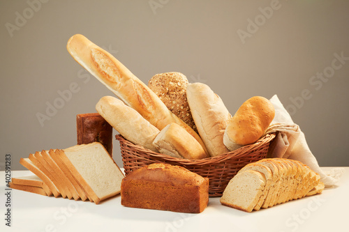 Photography Basket with assorted baking products in studio shot.