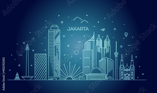 Jakarta Cityscape with Landmarks. Indonesia