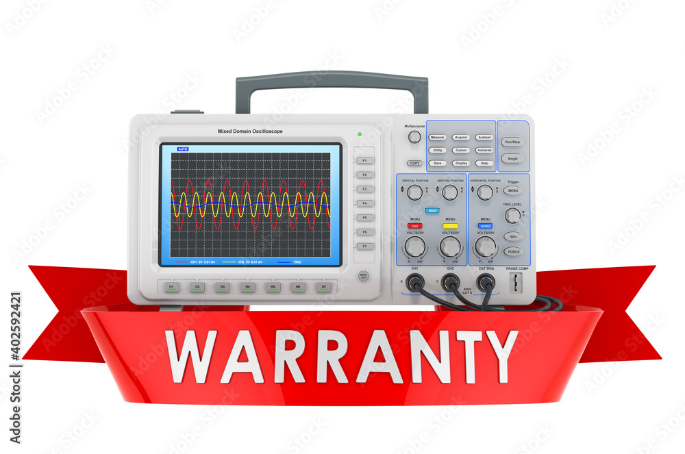 Oscilloscope warranty concept. 3D rendering Oscilloscope warranty concept. 3D rendering