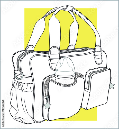 BABY care bag design template vector flat sketch