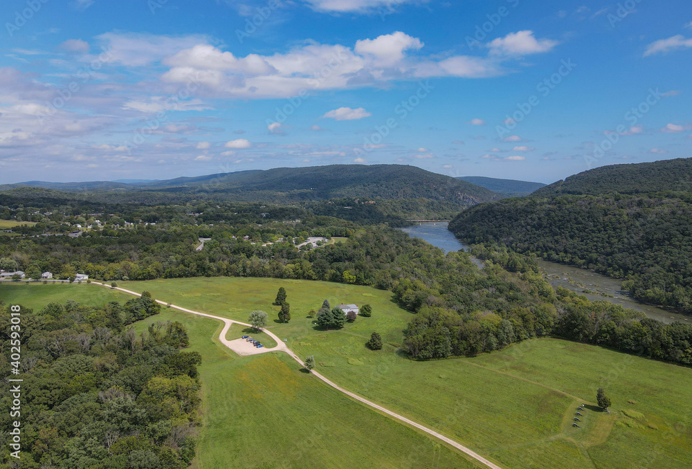 Aerial Overlooking view of West Virginia landscape and the Murphy-Chambers Farm battlefield. Aerial Overlooking view of West Virginia landscape and the Murphy-Chambers Farm battlefield.
