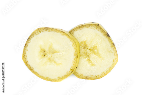two Banana slice isolated on white background