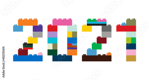 Vector illustration of the number 2021 in construction colored bricks photo