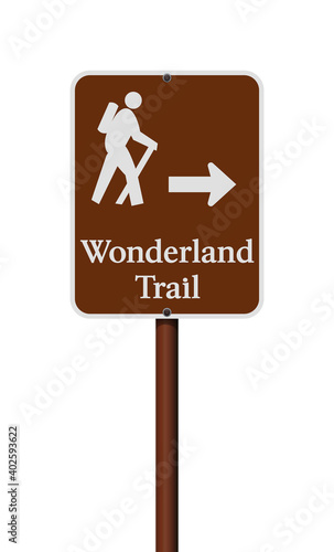 Vector illustration of the Wonderland Trail brown road sign on metallic pole