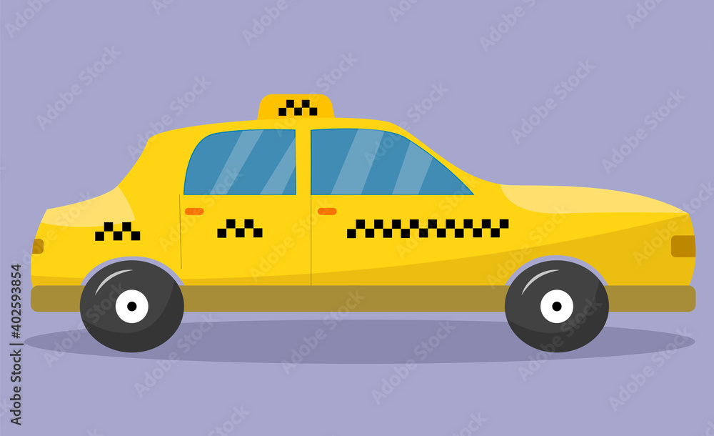 Yellow taxi. Taxi service. Taxi isolated on background. Service, speed. Yellow car. illustration