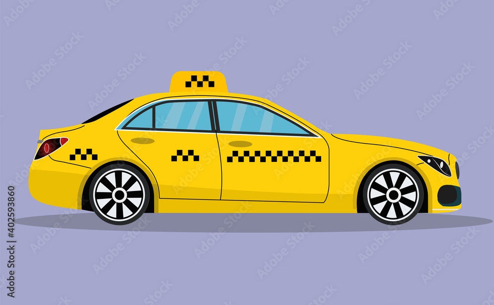 Yellow taxi. Taxi service. Taxi isolated on background. Service, speed. Yellow car. illustration