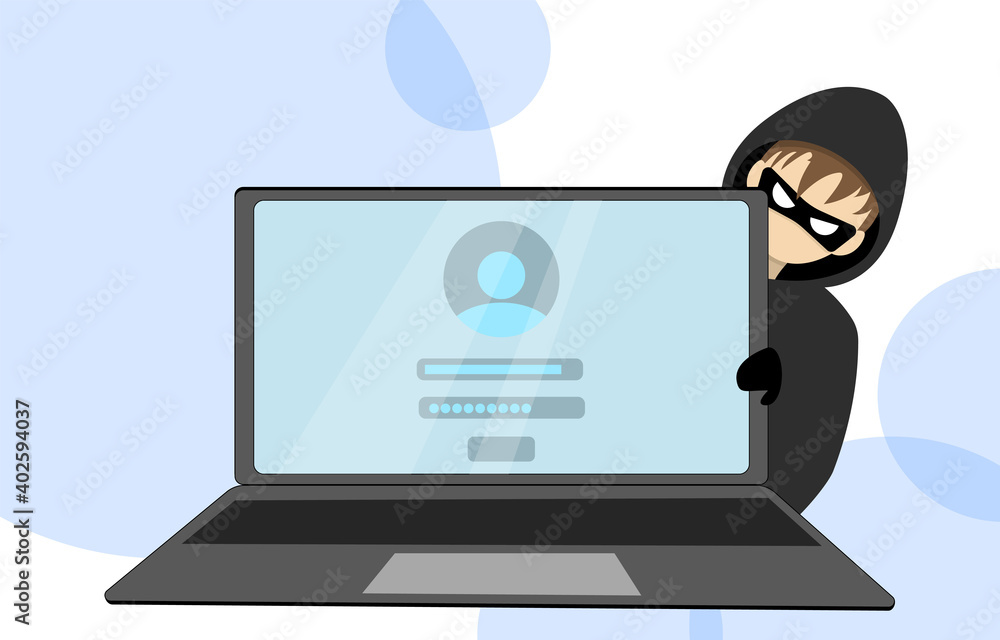 Hacker behind a laptop. Hacking someone else's data. illustration Hacker behind a laptop. Hacking someone else's data. illustration