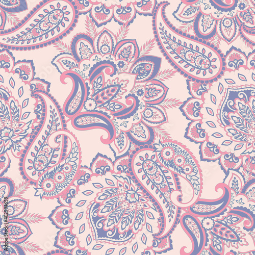 Seamless pattern with paisley ornament. Ornate floral decor. Vector illustration