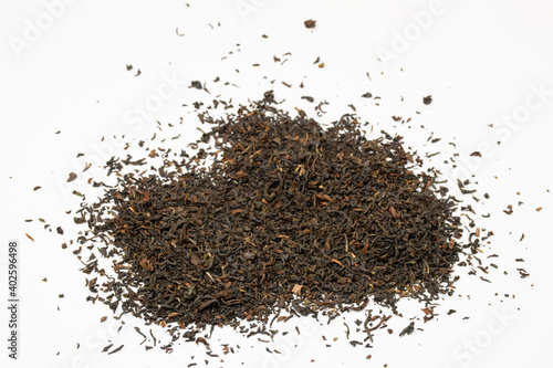 pile of tea leaves on white background