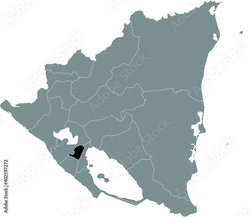 Black location map of the Nicaraguan Masaya department inside gray map of Nicaragua