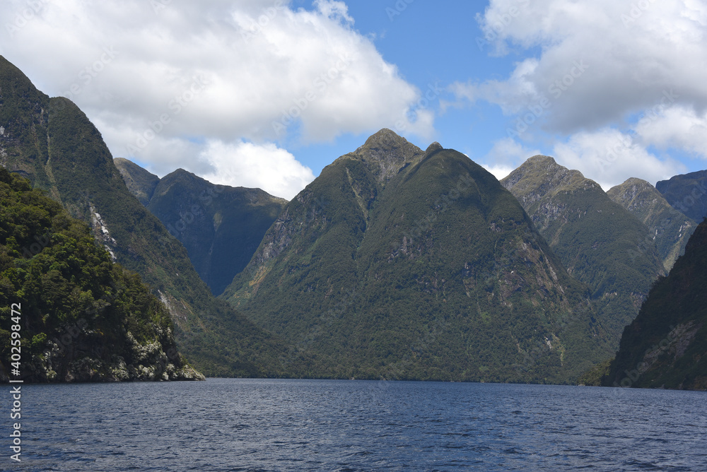 New Zealand- Panorama of the Mountains of Doubtful Sound Fiord
