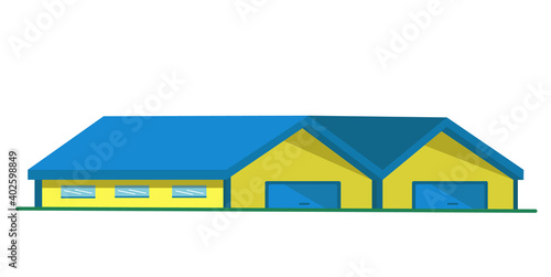 Farm for the reproduction of farm animals. Pig breeding complex. The building of the pig farm. Vector illustration, color image, flat graphics