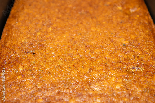 A close up photo of a baked cake