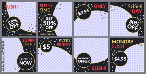 Super menu banner mockup social media post sushi