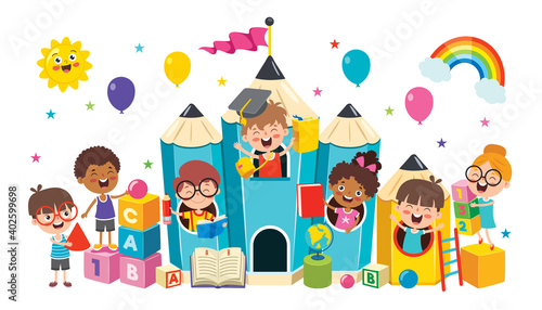 Happy Kid Studying And Learning