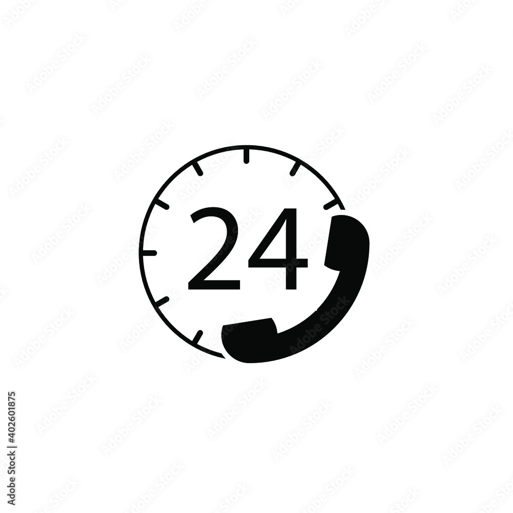 black clock icon with phone on white background, vector illustration black clock icon with phone on white background, vector illustration